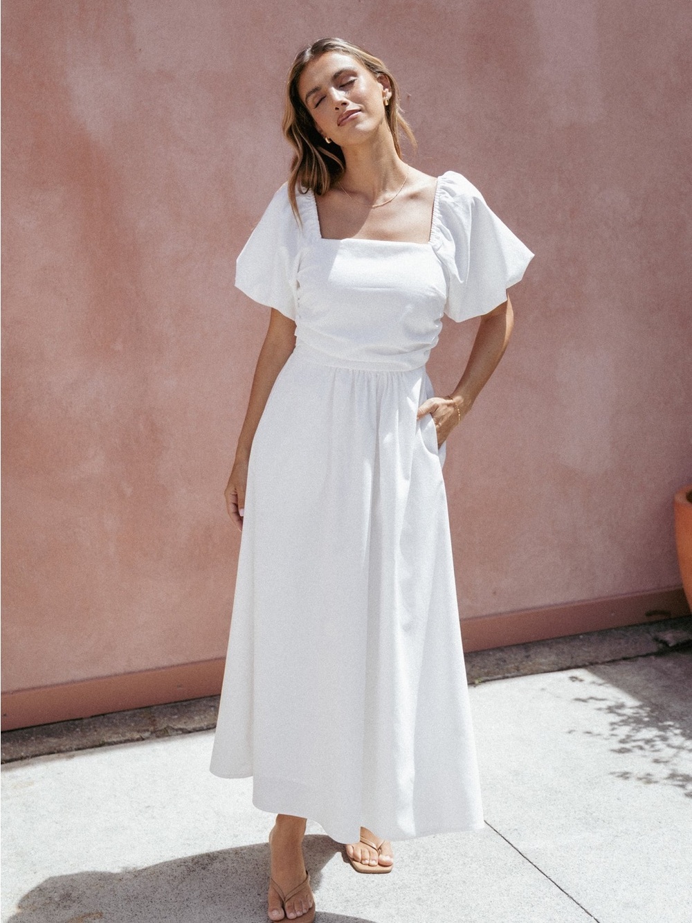 Petal & Pup Clo Puff Sleeve White Square-Neck Midi Dress Sz XL Bridal Graduation